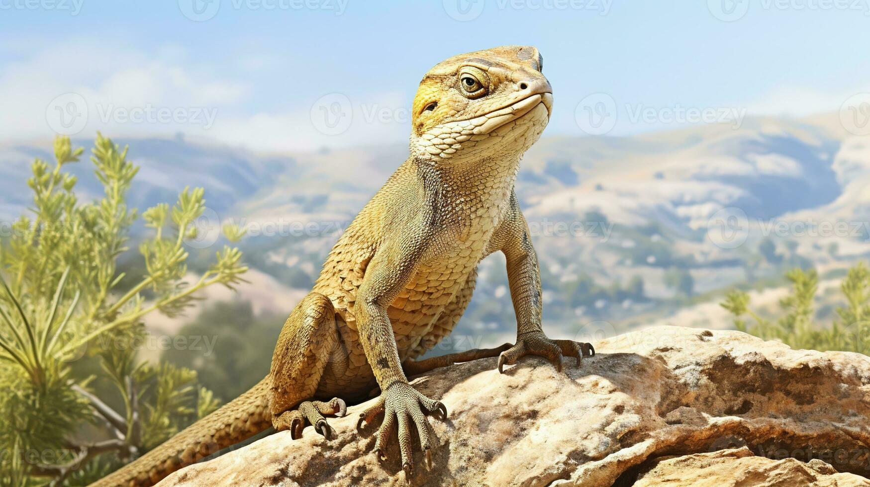 leguan på de sten närbild av ett skink på en sten ai generativ foto