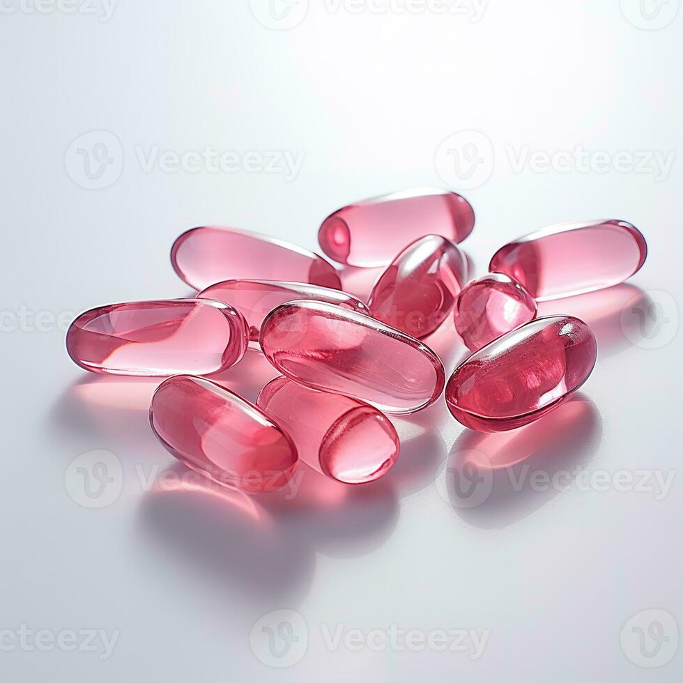 rosa vitaminer kapslar på en vit bakgrund. generativ ai foto