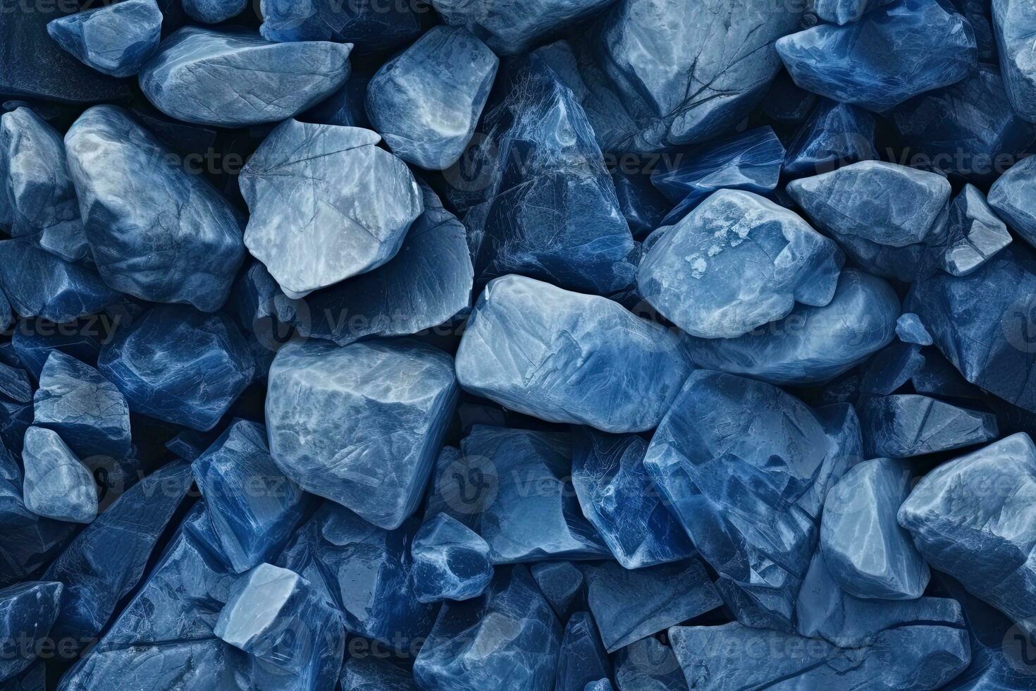 småsten stenar bakgrund med blå tonad. ai genererad foto