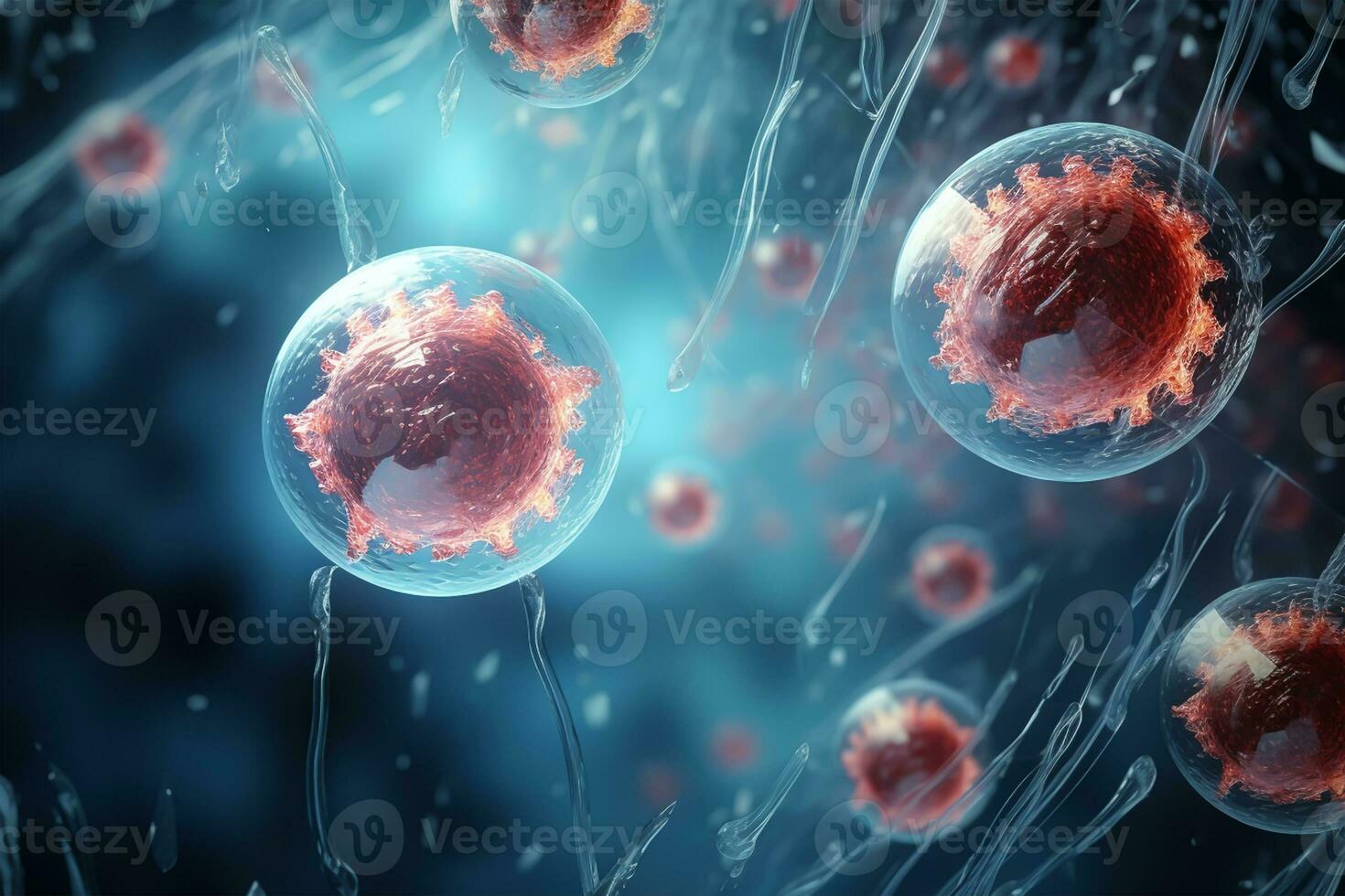 mänsklig cell eller embryonala stam cell mikroskop bakgrund, medicinsk vetenskap bakgrund foto
