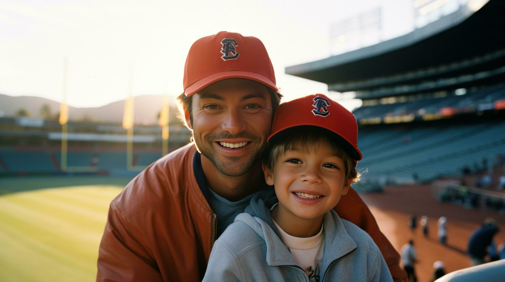 man och son på baseboll spel foto