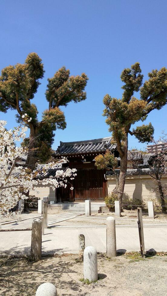 Osaka, japan. april 2019. de främre trä- Port av en tempel i osaka. foto