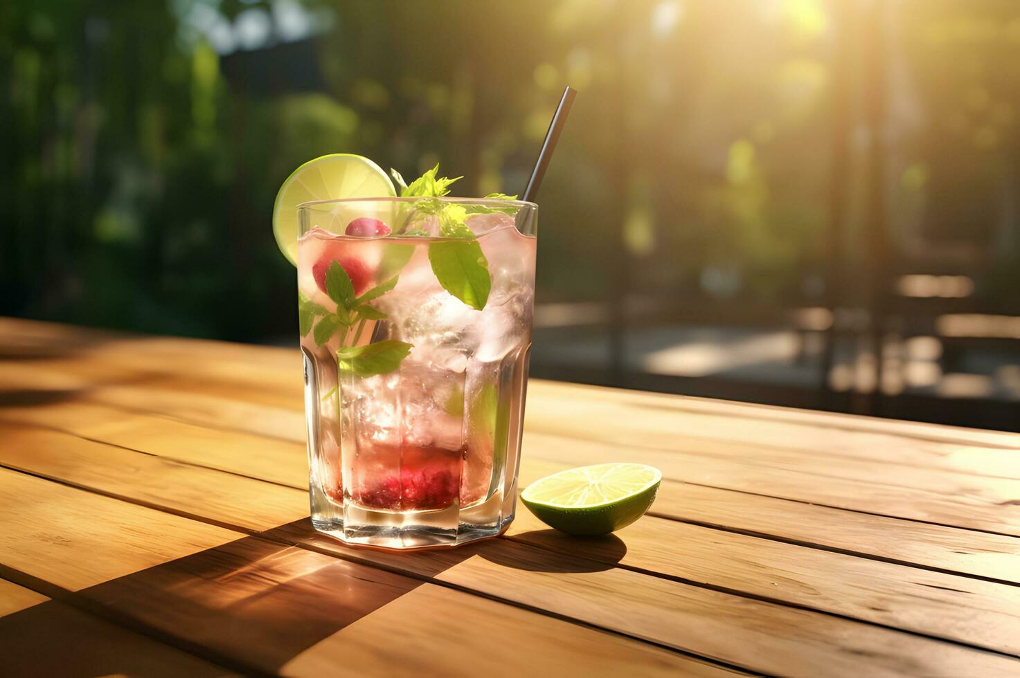 färsk cocktail sommar dryck på trä- tabell foto