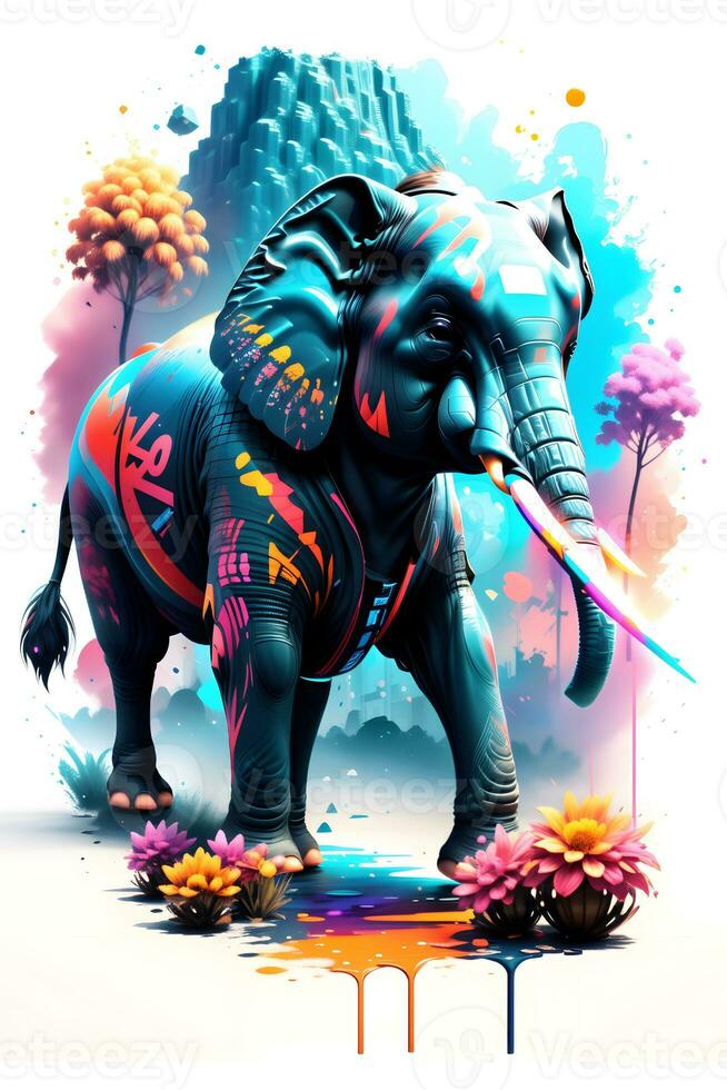 elefant med olja målning på vattenfärg för t-shirt skriva ut foto