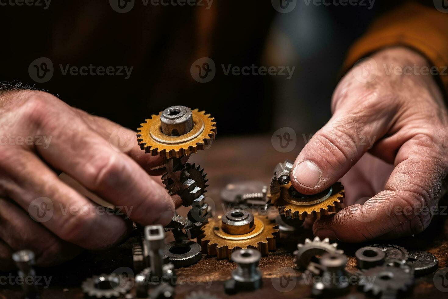 industriell lagarbete - ansluter kugghjul i verkstad med bestämning - ai genererad foto