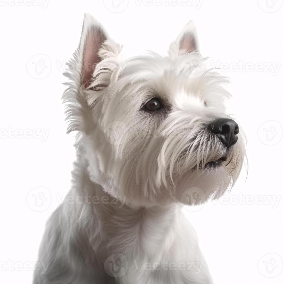 ai generativ väst högland vit terrier ras hund isolerat på en klar vit bakgrund foto