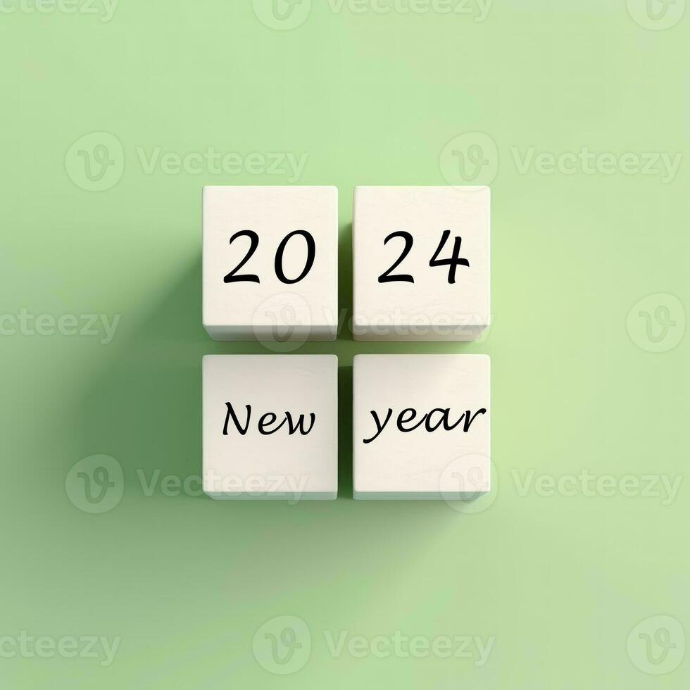 år 2024 ord på trä- blockera. ny år inspiration begrepp bakgrund ai genererad foto