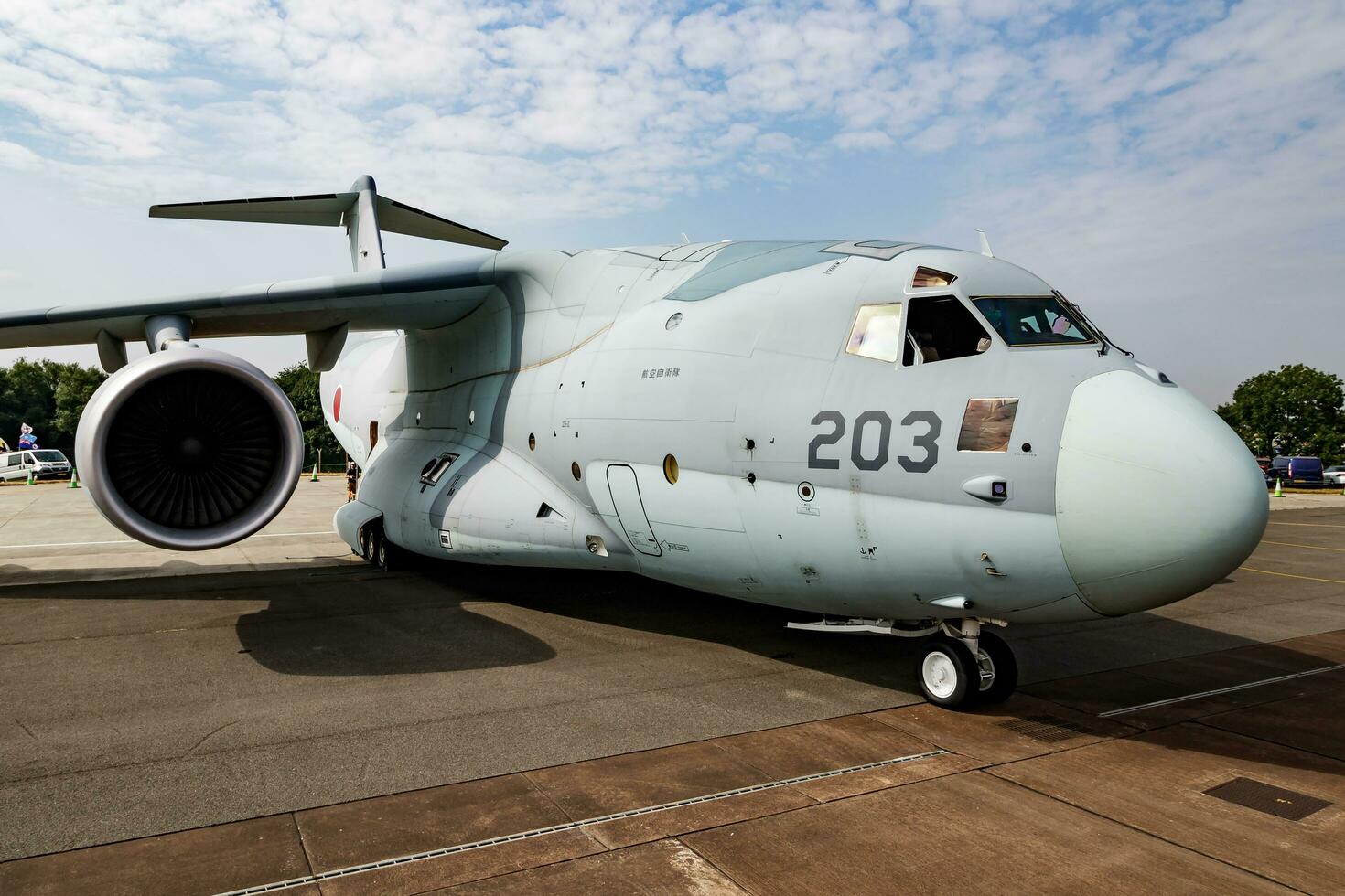 japan luft självförsvar tvinga kawasaki c-2 68-1203 transport plan statisk visa på riat kunglig internationell luft tatuering 2018 flyguppvisning foto