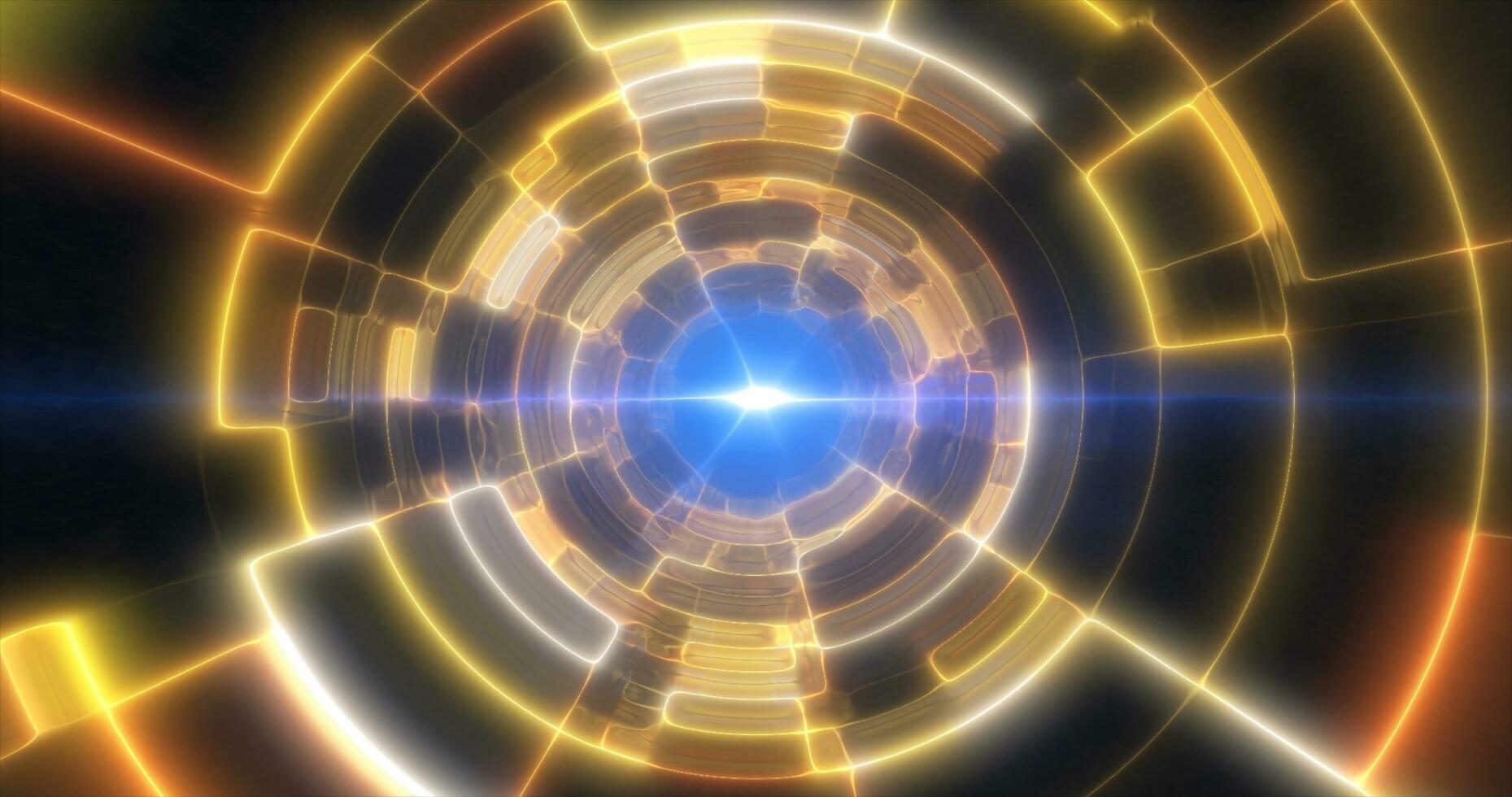 gul energi tunnel med lysande ljus elektrisk magi rader vetenskaplig trogen hi-tech abstrakt bakgrund foto
