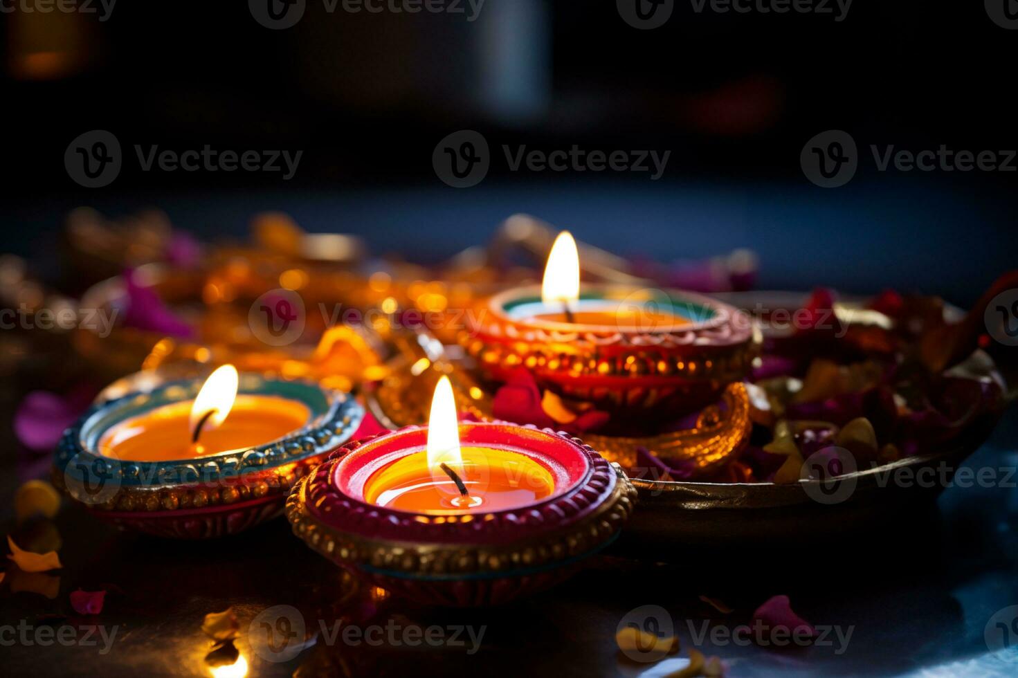 diwali lera diya lampor är belyst under diwali eller deepavali fester foto