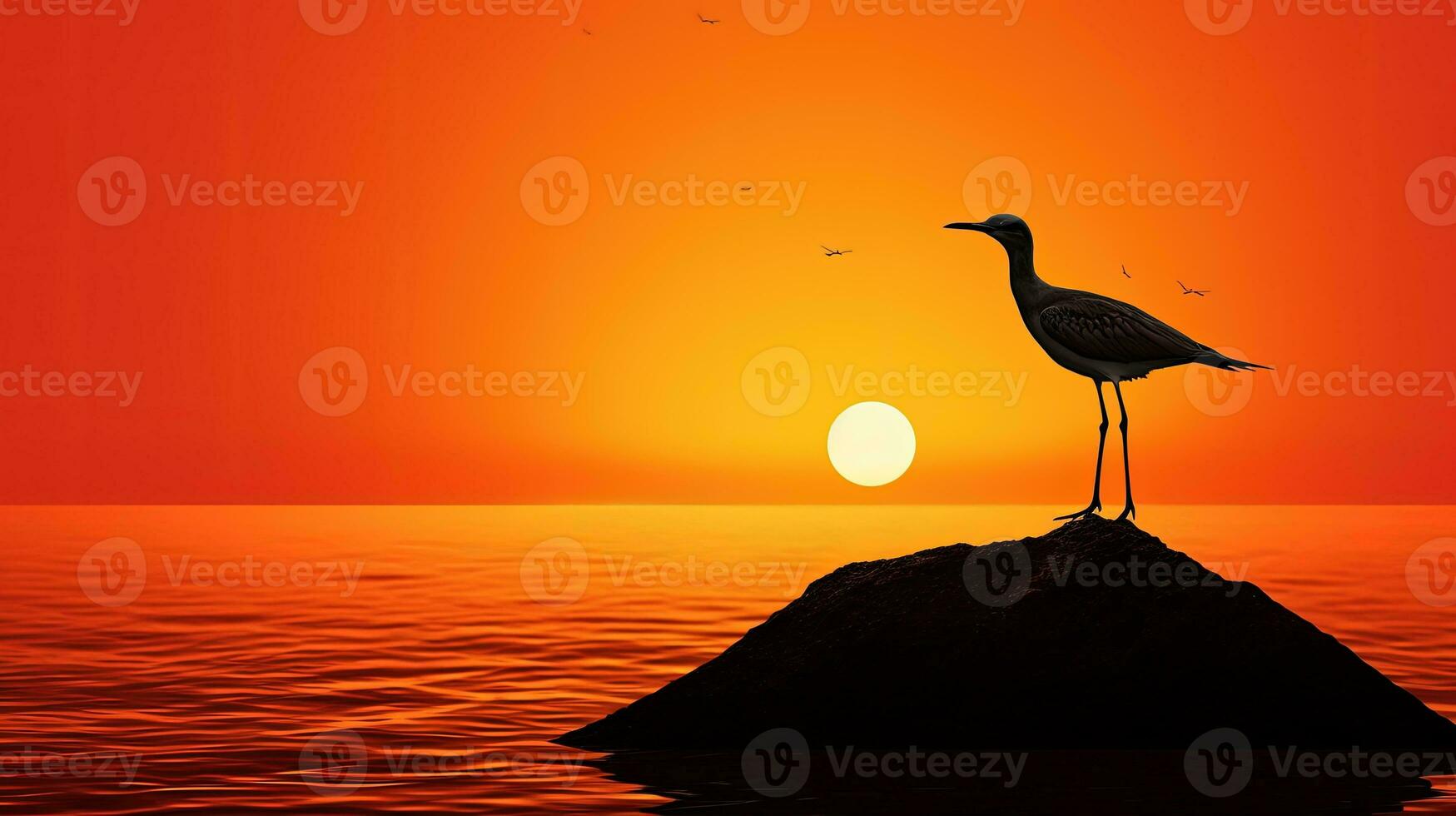 silhuett av fiskmås i solnedgång s orange himmel foto