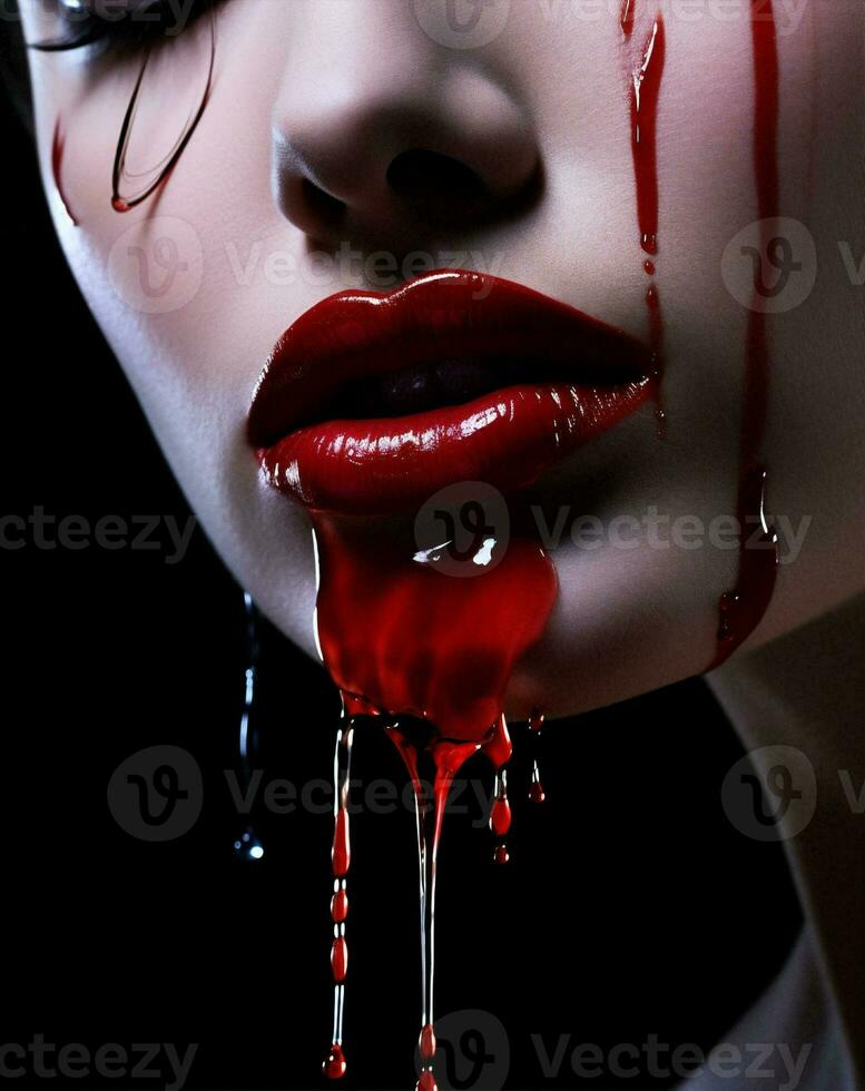 ondska kvinna mode Skräck blodig röd halloween rädsla häxa mörk ansikte blod foto