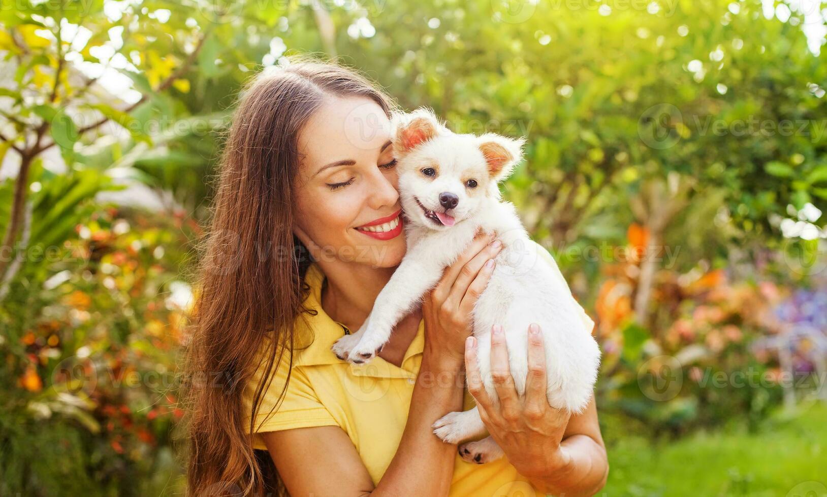 kvinna med hund foto