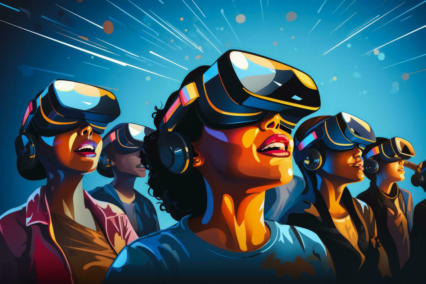 människor i vr headsets på deras huvuden i de virtuell verklighet foto