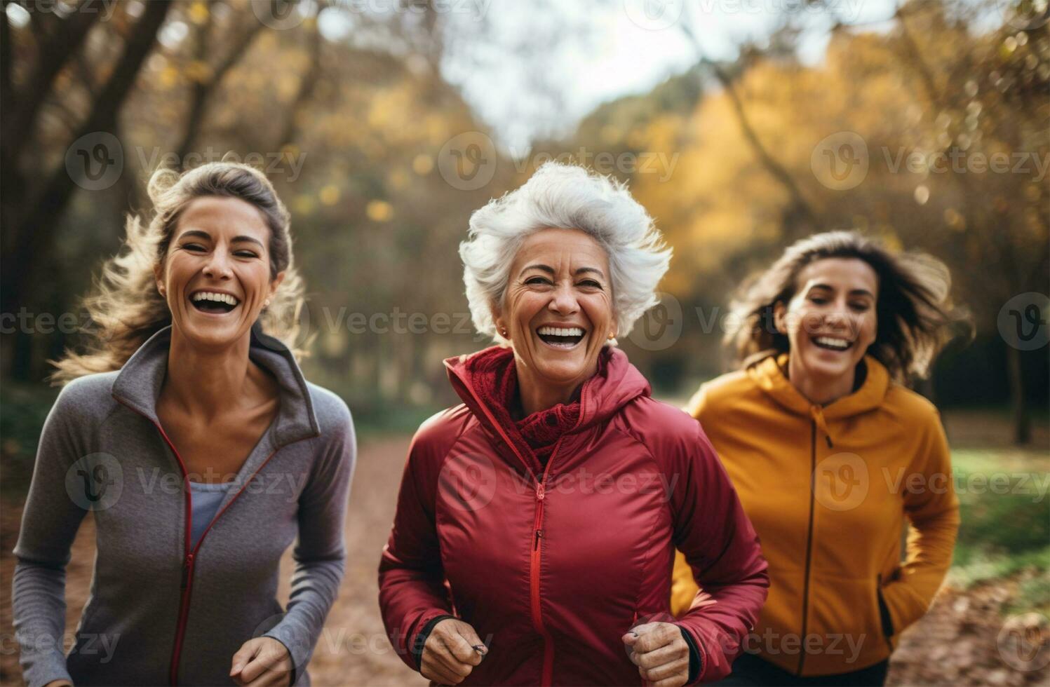 roligt och aktiva seniors kvinnor utomhus på en solig sommar dag ai genererad foto