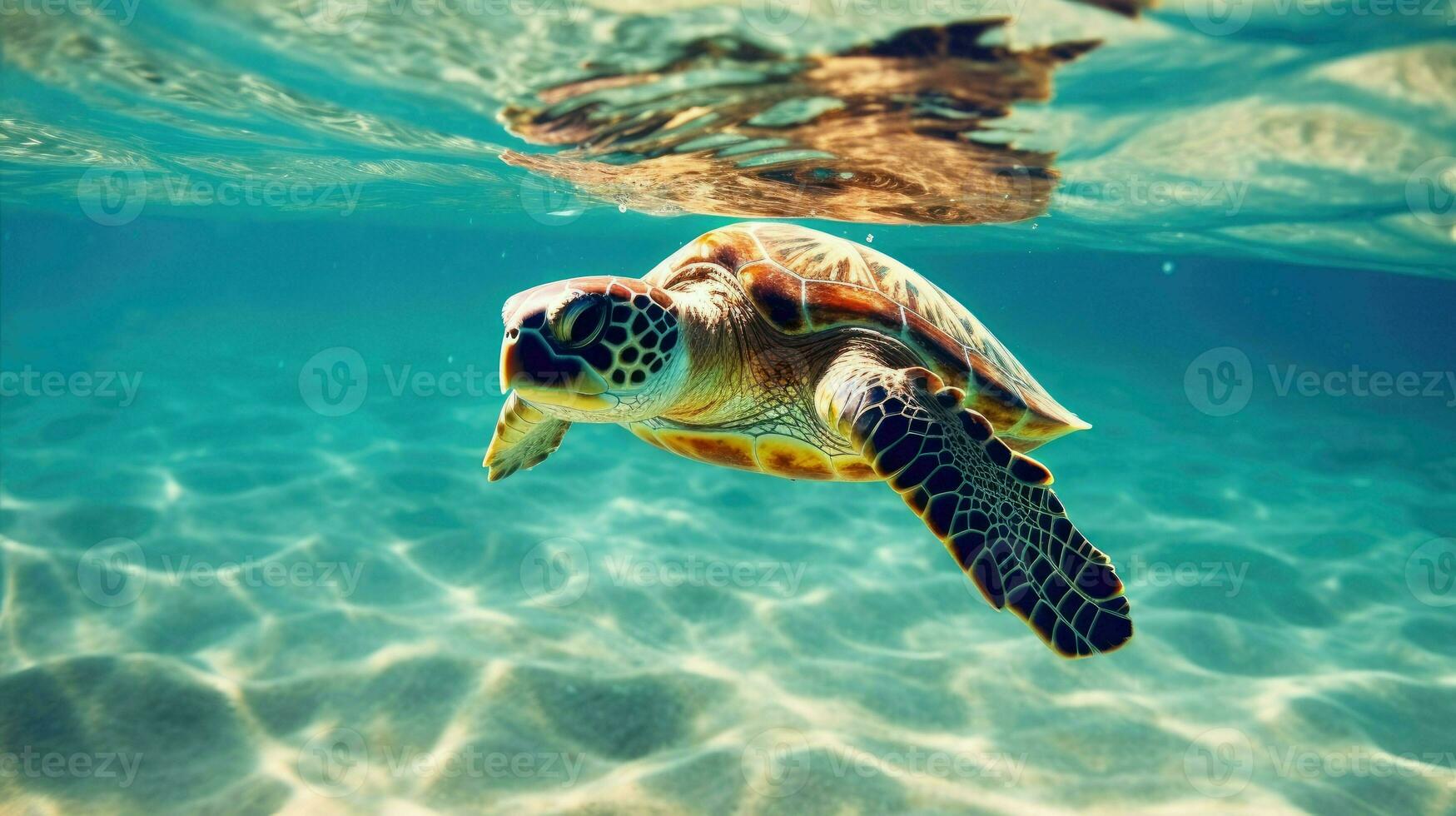 sköldpaddor simning under de hav ai generativ foto