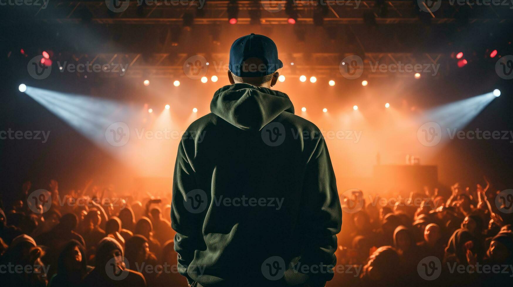 musikalisk rap artist ger en konsert i de hall generativ ai foto