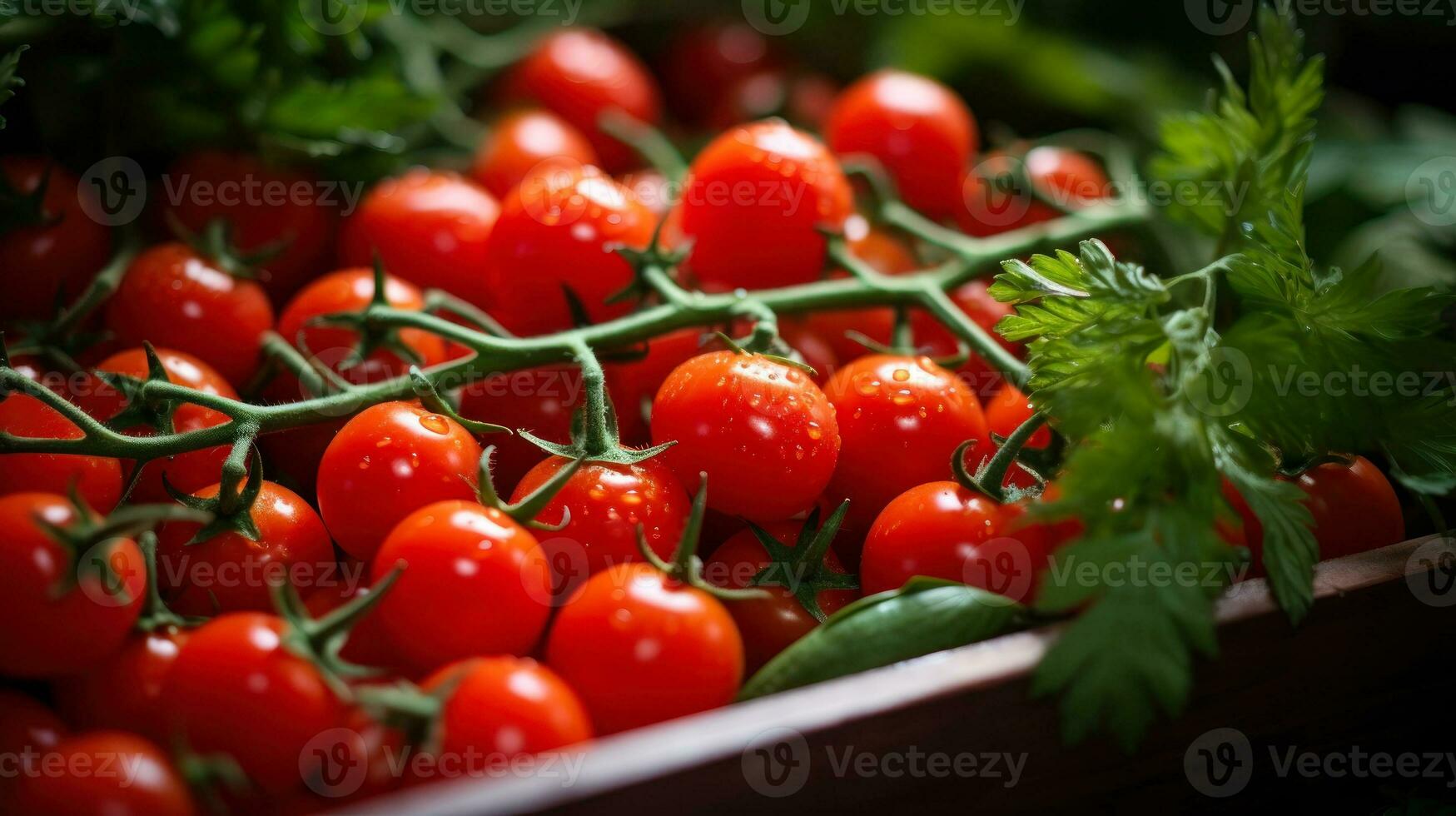 små röd körsbär tomater generativ ai foto