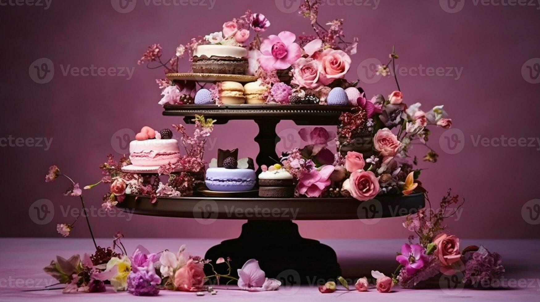 miniatyr- choklad kakor, dekorerad med ätlig blommor. generativ ai foto