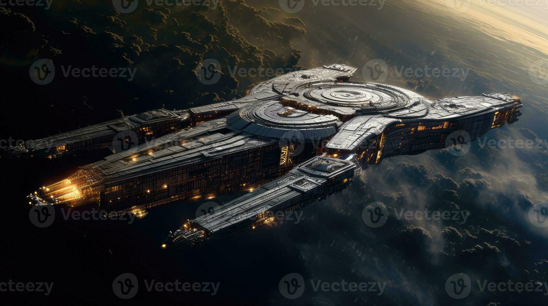 slagskepp i Plats. fängslande bild av intergalaktisk konflikt i ultra hög kvalitet foto
