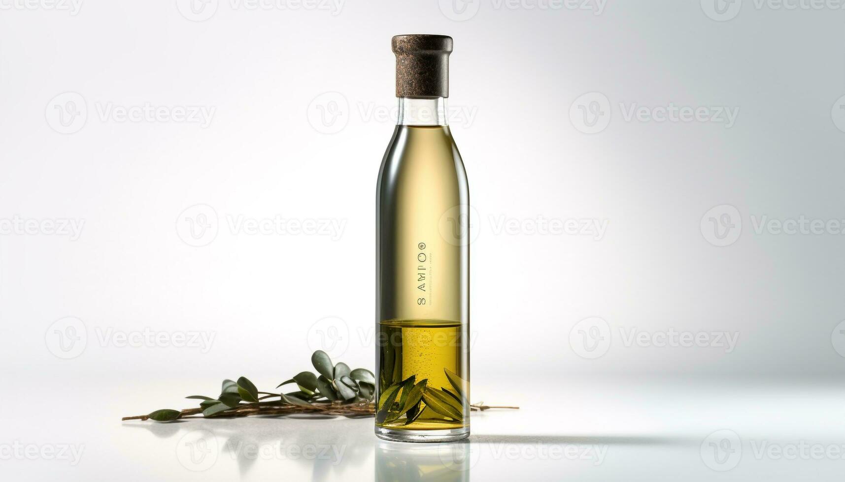 färsk oliv olja i glas flaska, friska matlagning ingrediens genererad förbi ai foto