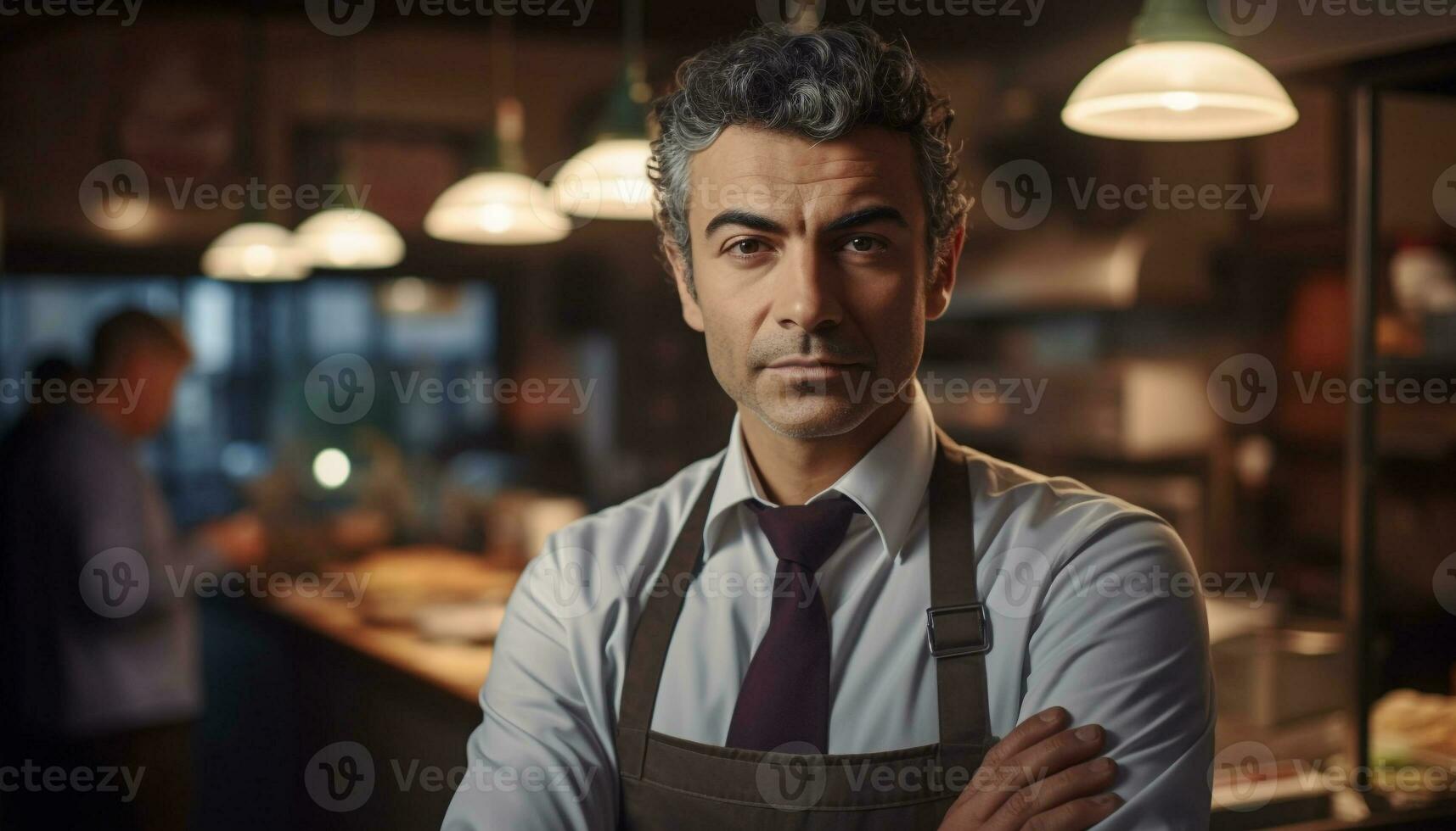 en självsäker ung vuxen affärsman stående i en kaffe affär genererad förbi ai foto