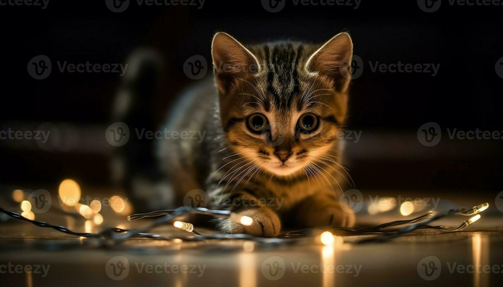 söt kattunge ser små, päls randig, lekfull, stirrande charmigt på kamera genererad förbi ai foto