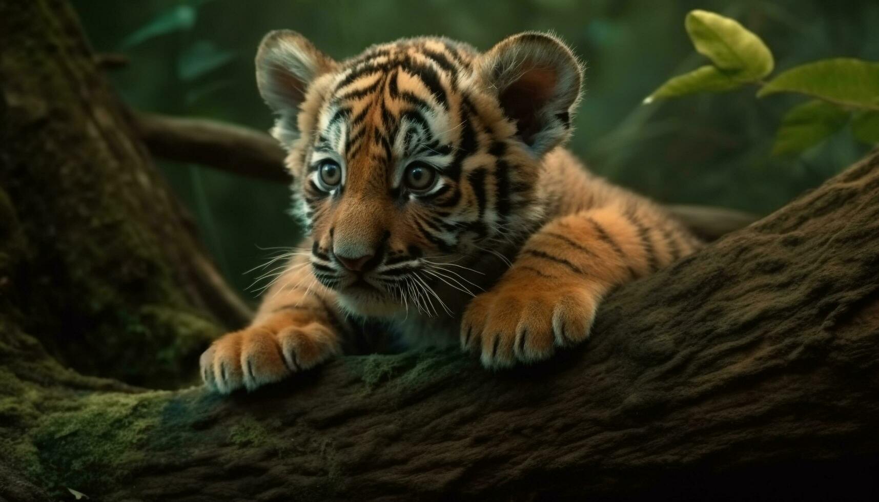 tiger, natur randig skönhet, stirrar med aggression i lugn skog genererad förbi ai foto