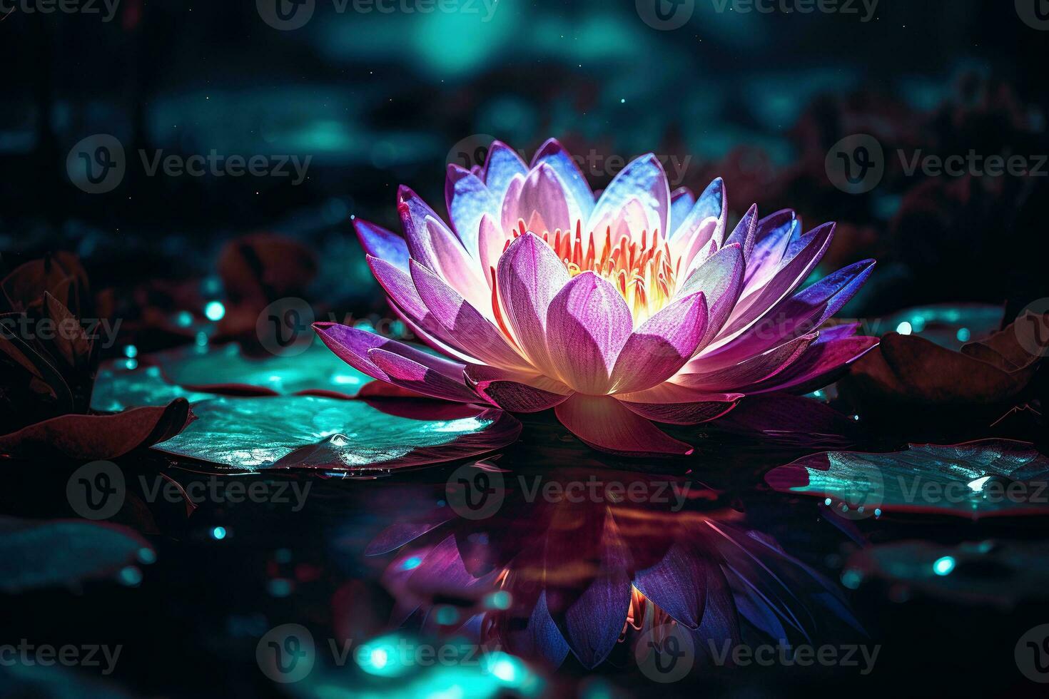 skön rosa vatten lilja eller lotus blomma på mörk bakgrund ai genererad foto