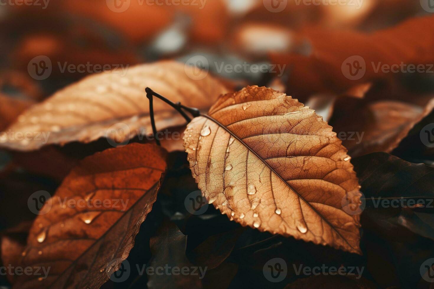 stänga upp av skön höst löv med vatten droppar. naturlig bakgrund ai genererad foto