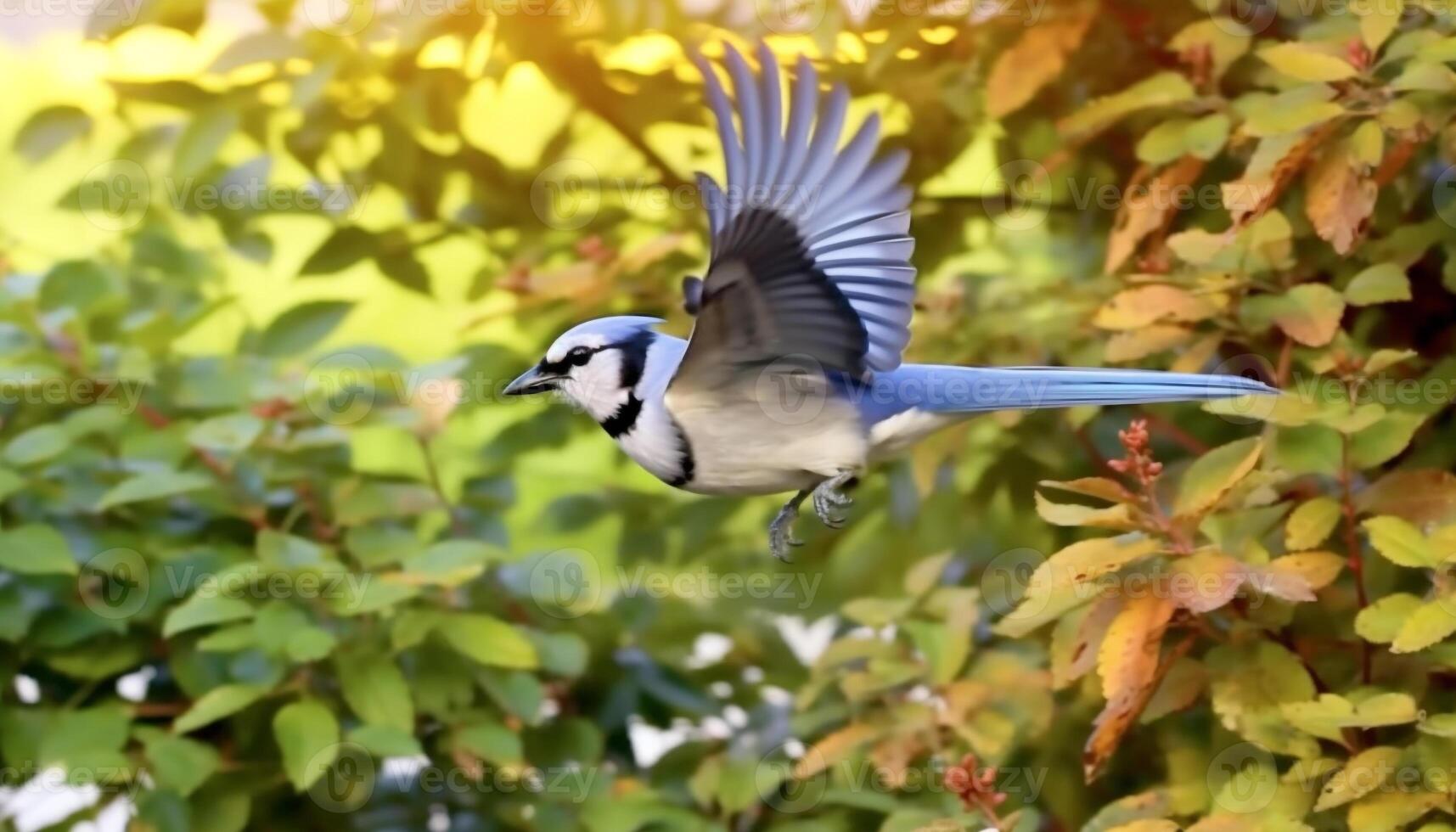 en vibrerande fiskmås sprider sig dess vingar, flygande fritt i natur genererad förbi ai foto