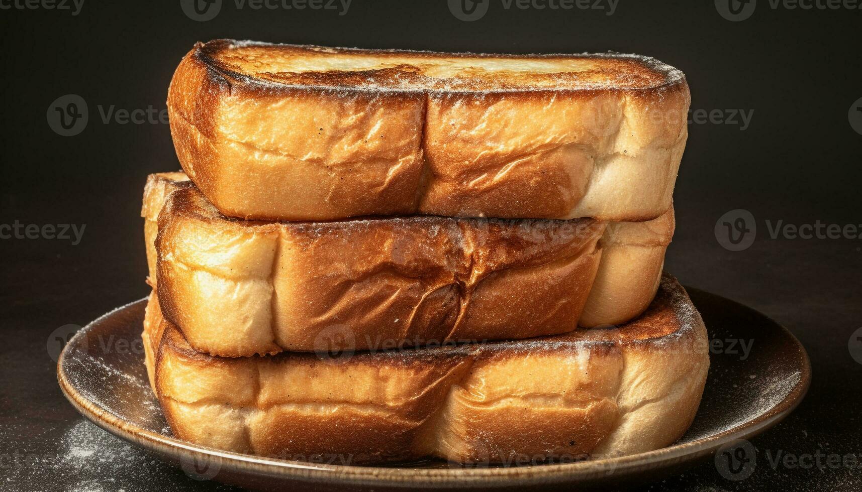 nyligen bakad gourmet bröd, en ljuv mellanmål på en trä- tallrik genererad förbi ai foto