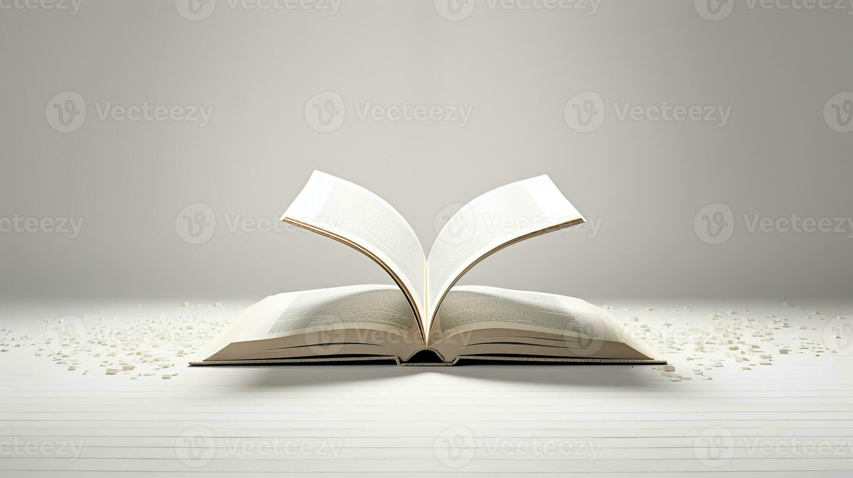 öppen bok isolerat på vit bakgrund. 3d illustration. falsk upp. generativ ai foto