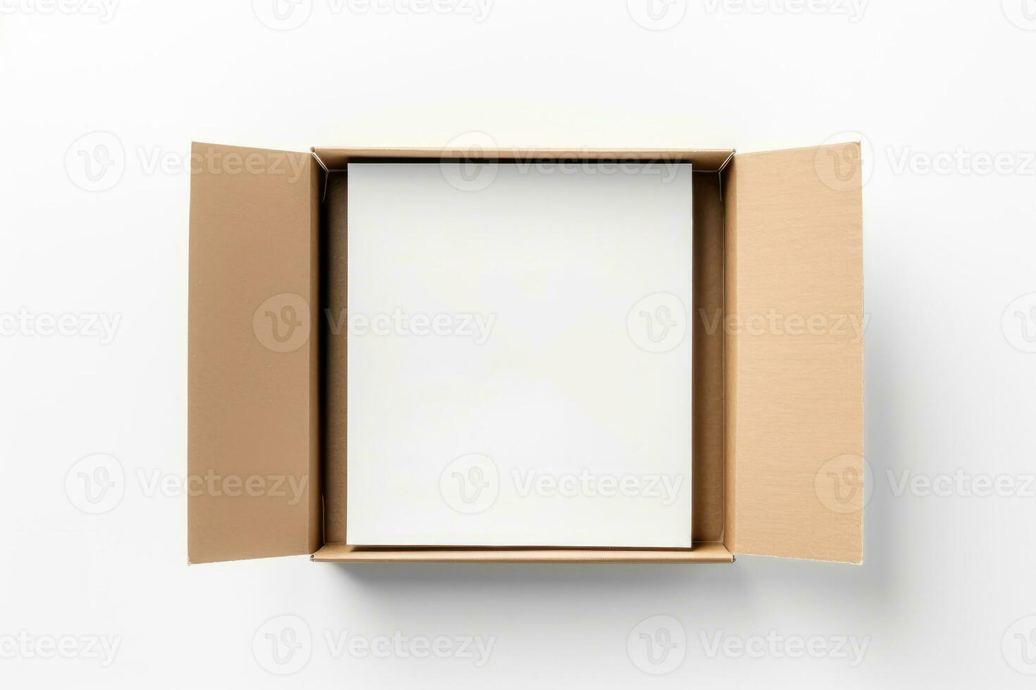 topp se av öppen kartong låda attrapp på vit bakgrund, foto