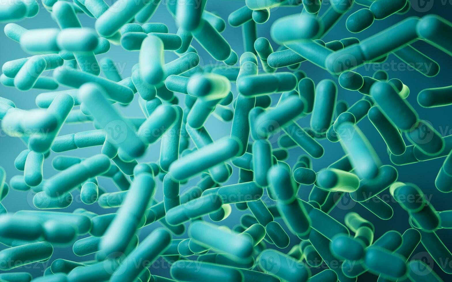 stor grupper av bakterier med grön bakgrund, 3d tolkning. foto