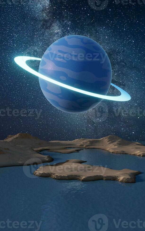 planet med mjölkig sätt på natt, 3d tolkning. foto