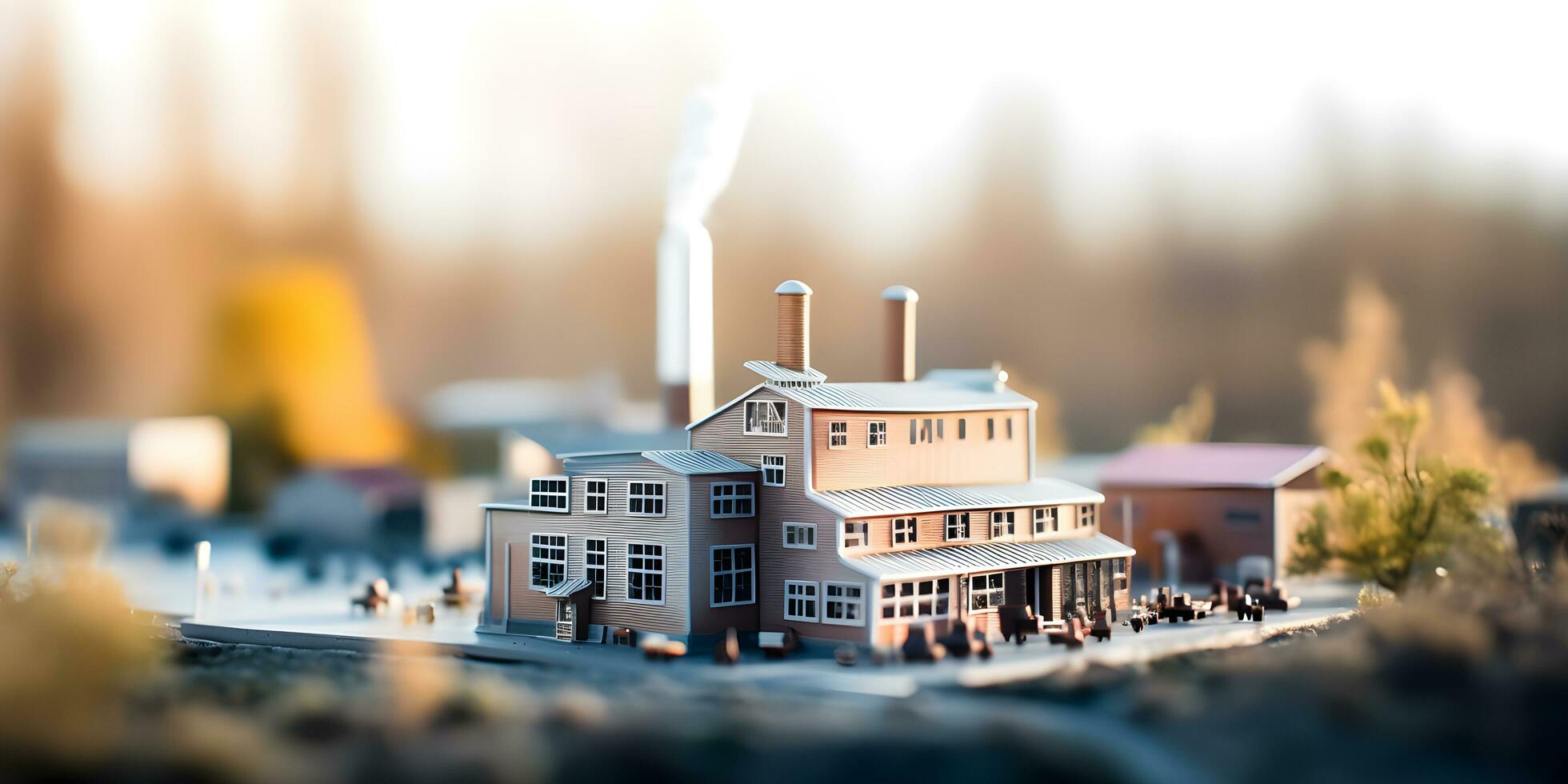 miniatyr fabrik med miljö begrepp. foto