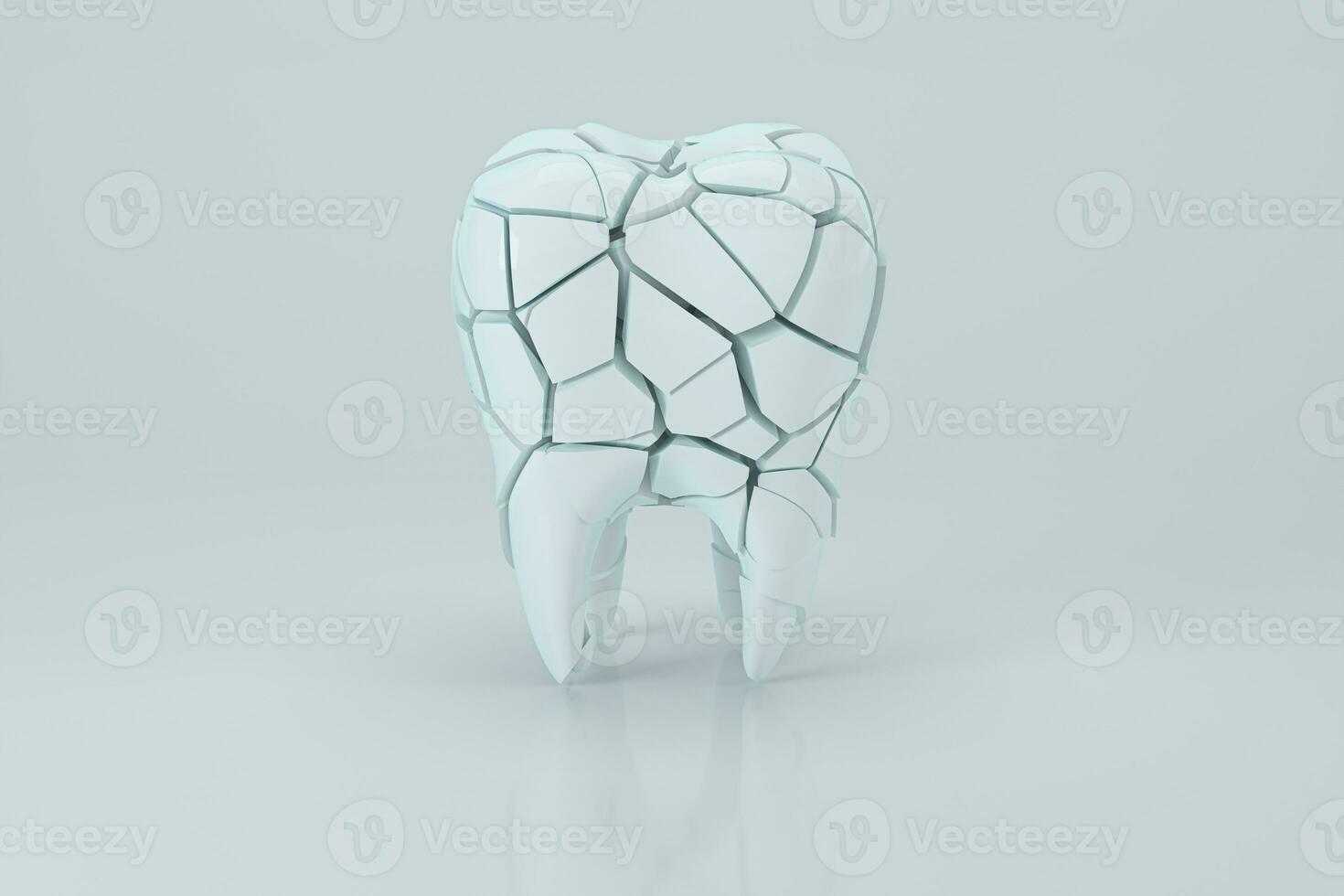 spricka tand med vit bakgrund, 3d tolkning. foto