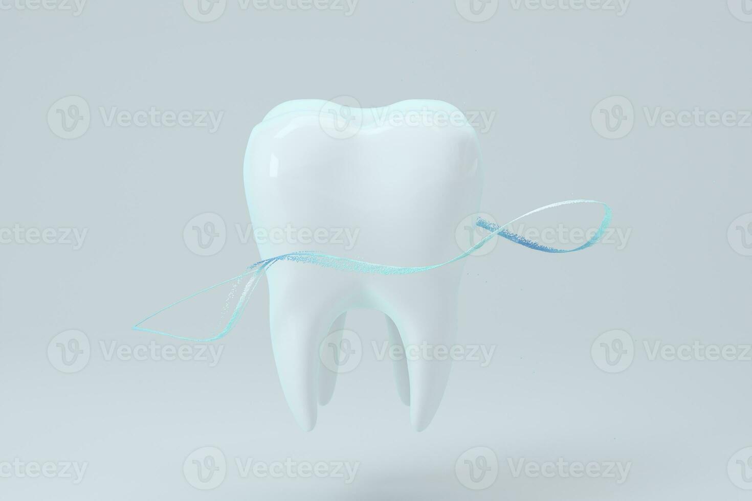 vit tand med blå lutning partiklar omgiven, 3d tolkning. foto