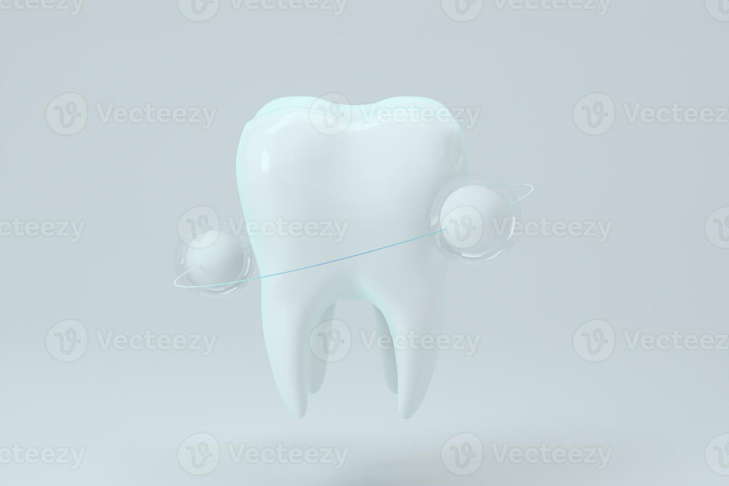 vit tand med skyddande ringa omgiven, 3d tolkning. foto