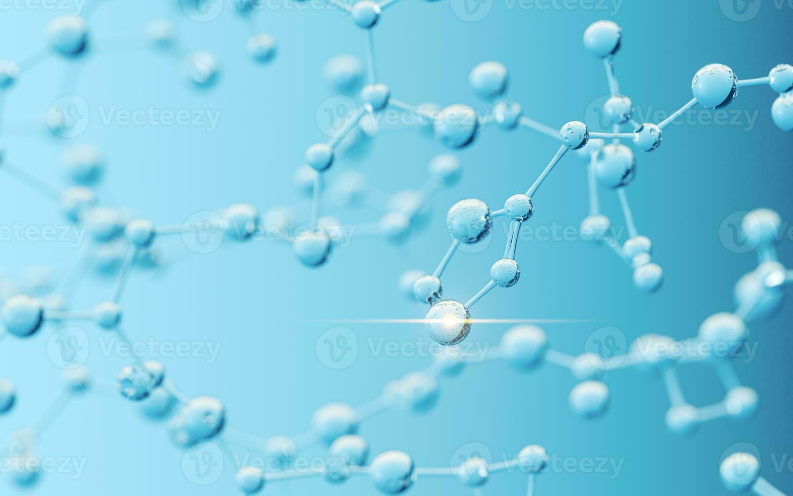 kemisk molekyl med blå bakgrund, 3d tolkning. foto