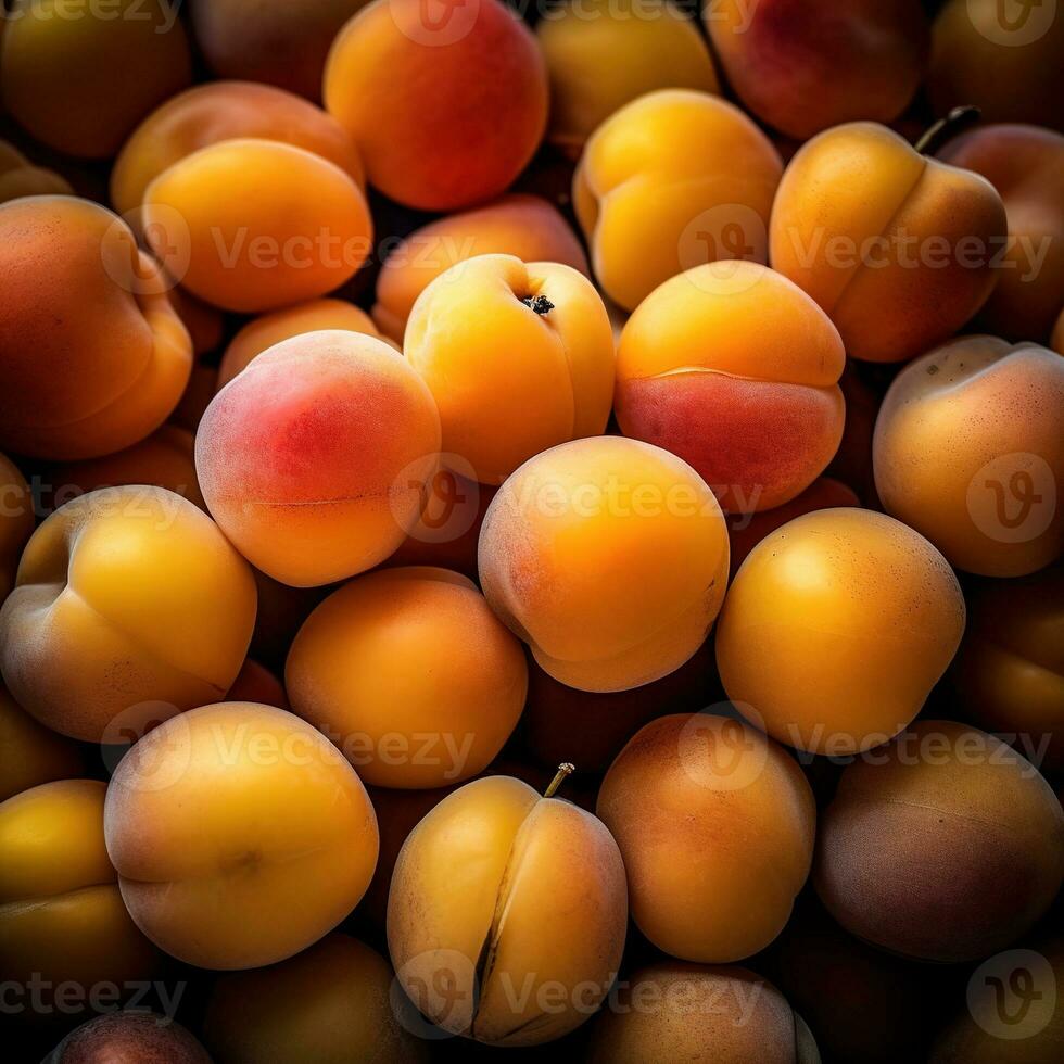 realistisk Foto av en knippa av aprikoser. topp se frukt landskap. ai genererad