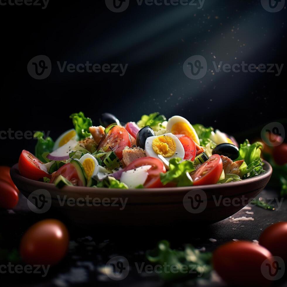 realistisk Foto av sallad. närbild mat fotografi. ai genererad