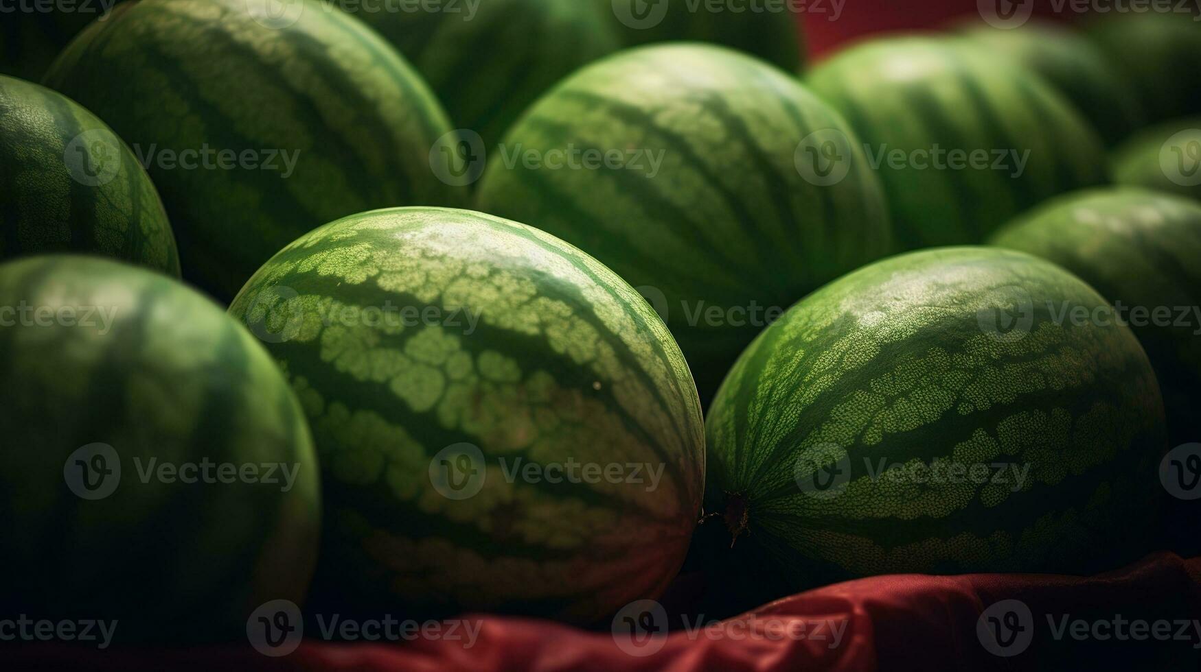 realistisk Foto av en knippa av vattenmeloner. topp se frukt landskap. ai genererad