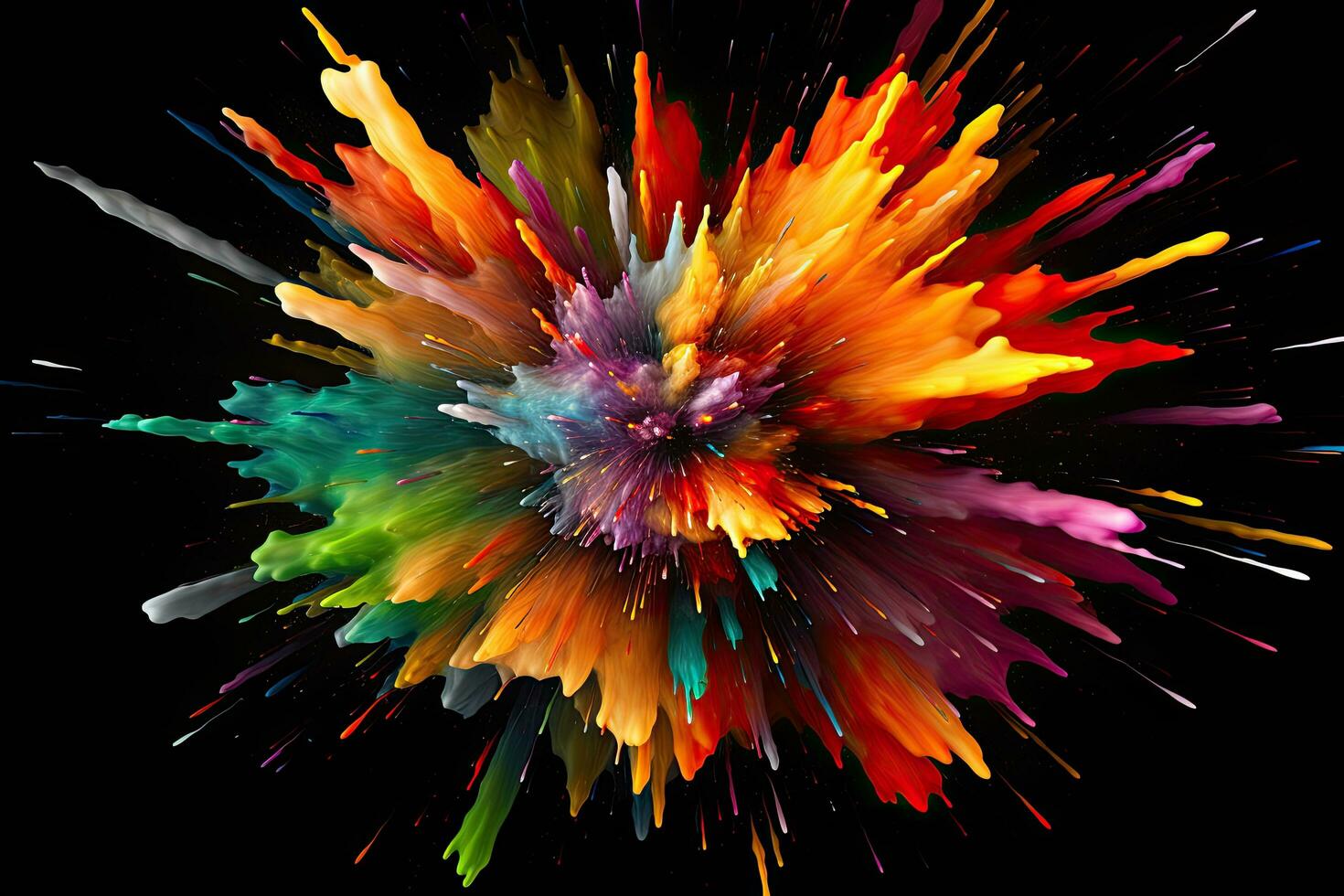 abstrakt färgrik explosion på svart bakgrund, dator genererad abstrakt bakgrund, 3d tolkning, abstrakt färgrik explosion på svart bakgrund, ai genererad foto