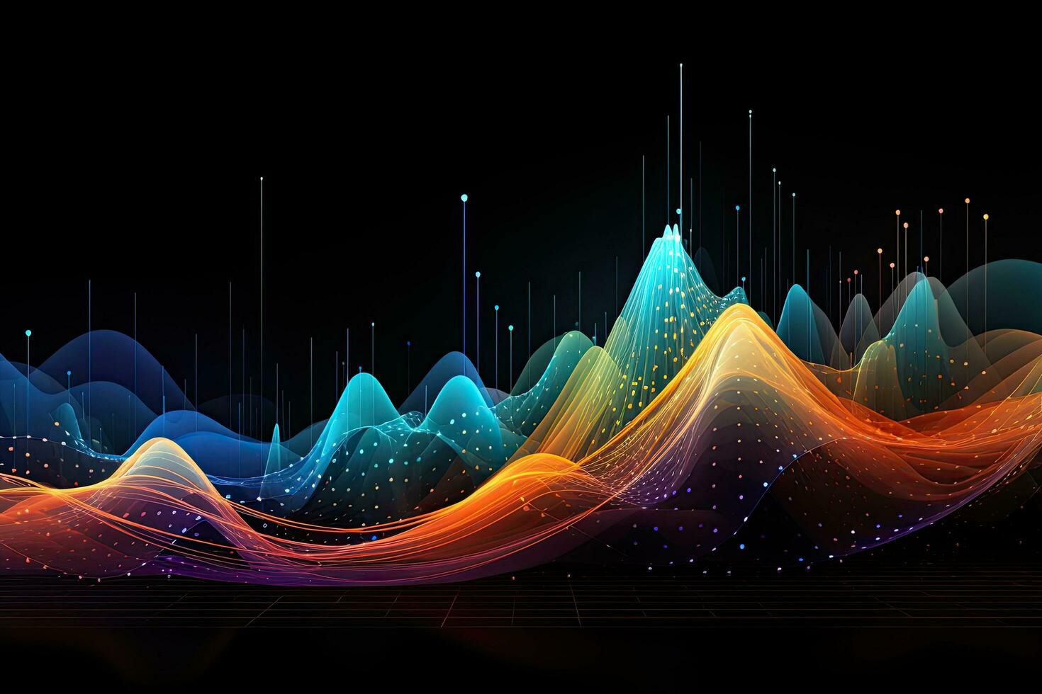 abstrakt vektor bakgrund med dynamisk vågor och rader. illustration, abstrakt bakgrund av data visualisering, ai genererad foto