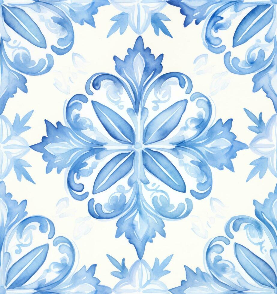 en blå bricka mönster av vattenfärg plattor foto