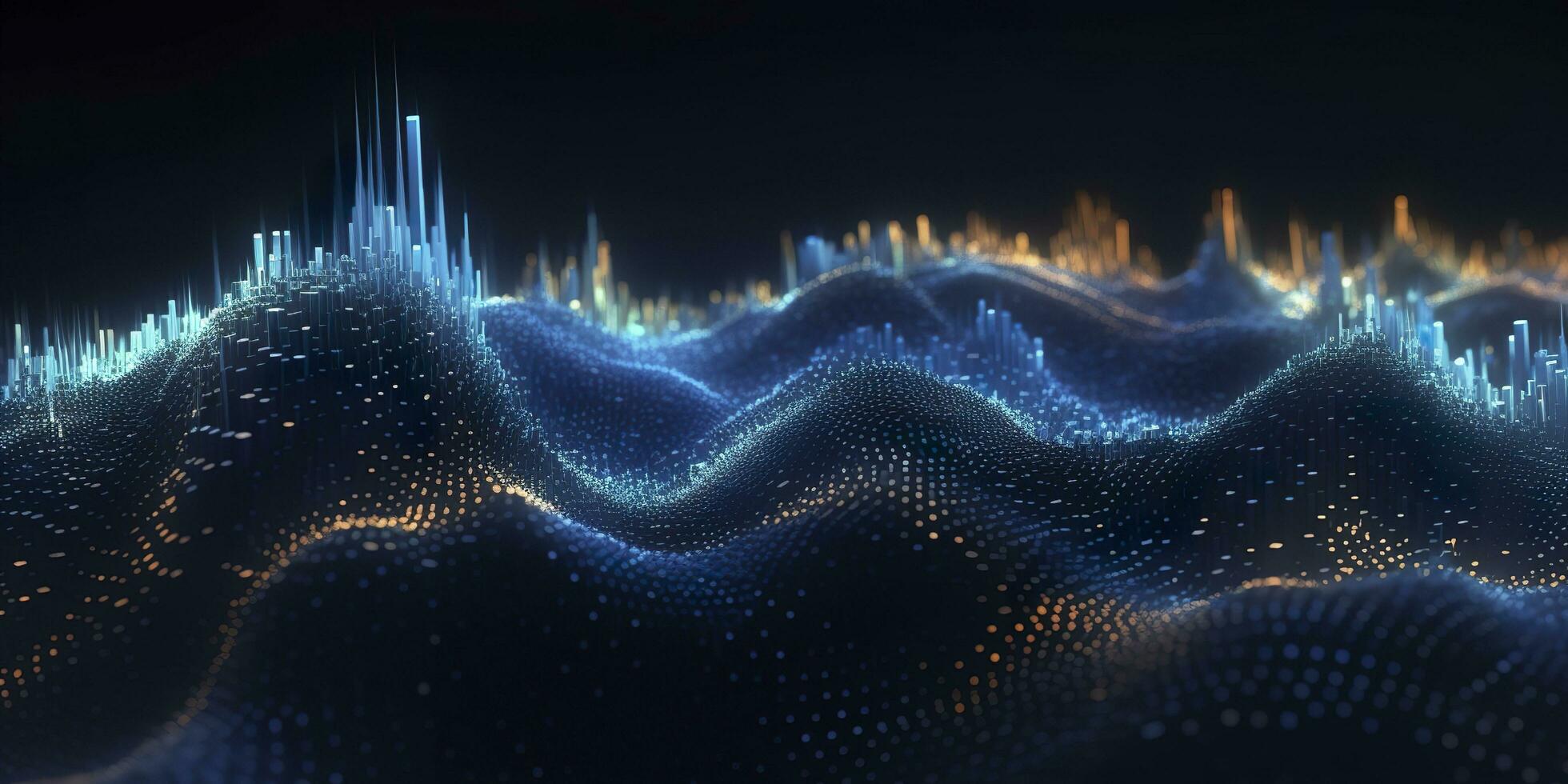 data teknologi trogen illustration. blå Vinka mönster på en mörk bakgrund. generativ ai foto