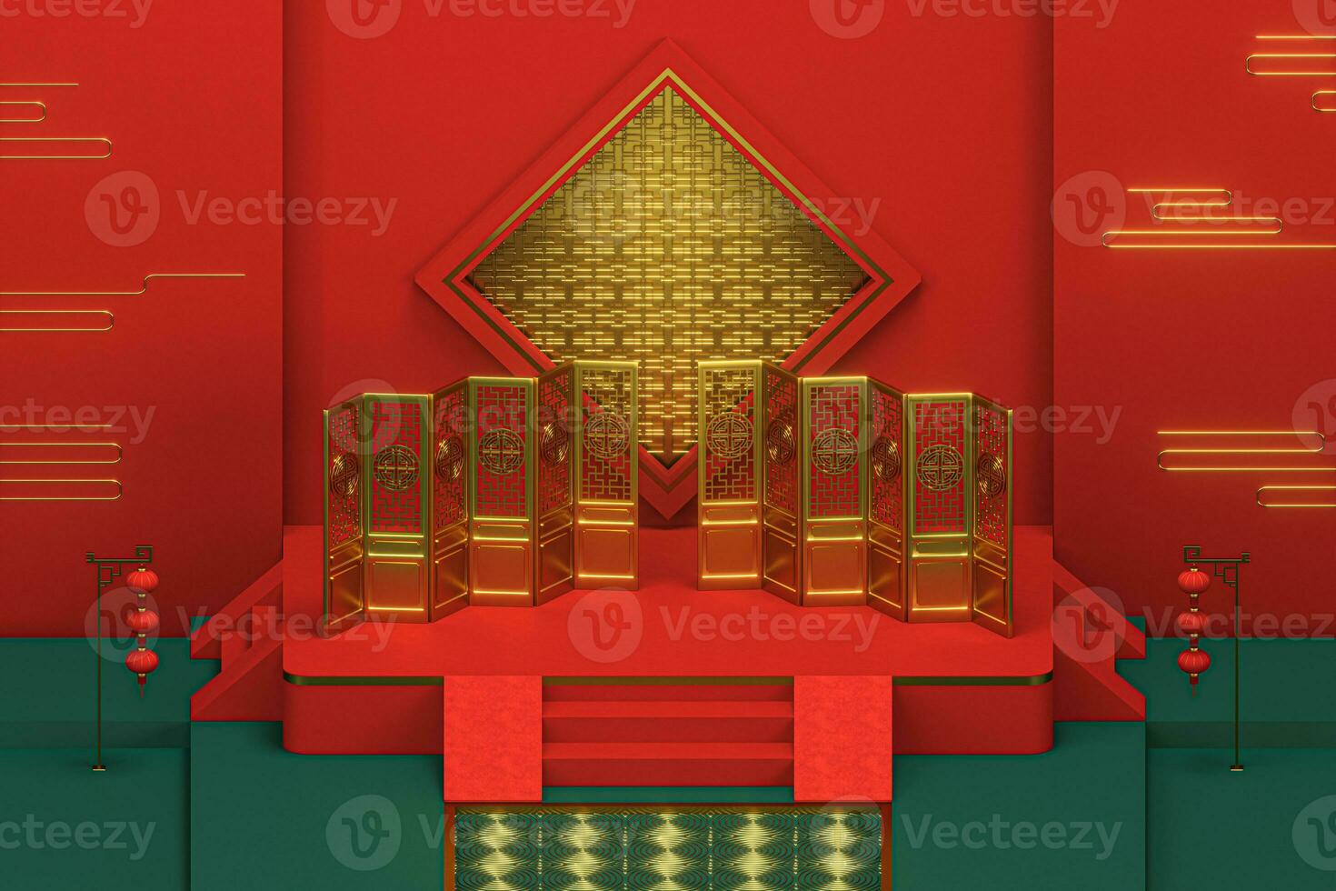 kinesisk dekorativ bakgrund, välstånd element, 3d tolkning. foto