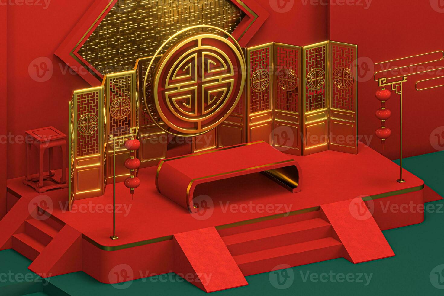 kinesisk dekorativ bakgrund, välstånd element, 3d tolkning. foto